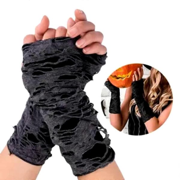 Gothic Hansker for Jenter, Slitte Mørke Hansker, Tilbehør til Halloweenfest Gray
