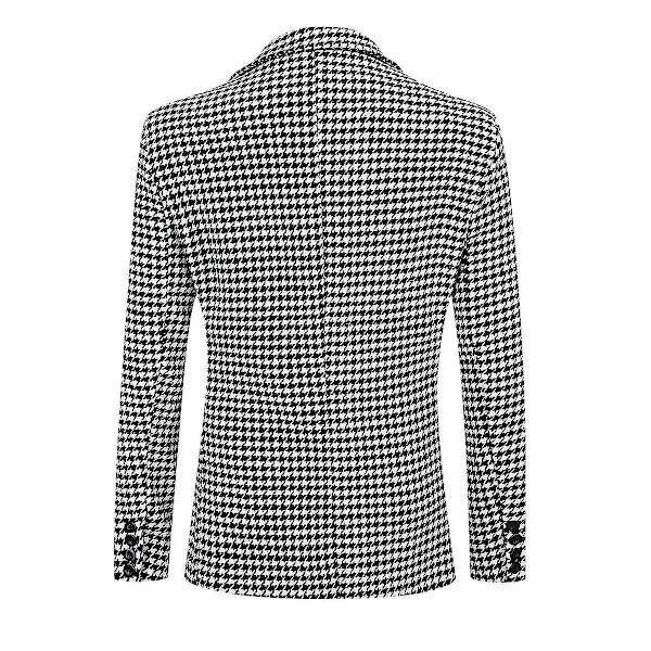 Herre Sort Og Hvid Ternet Dobbeltradet 4 Knaps Slim Fit Casual Jakkesæt Jakke XS