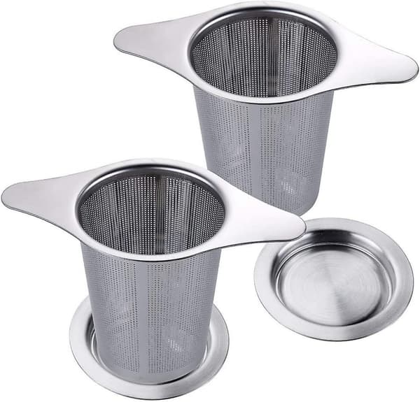 2 stk tefilter med fine hull i rustfritt stål te-infuser te-sil med lokk