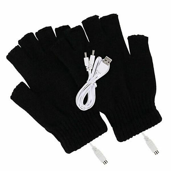 Pair Electric Gloves Thermal Half Finger Gloves USB -ladattavat lämmittävät käsienlämmittimet Black