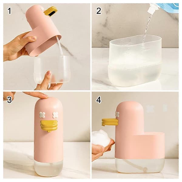 Automatisk sæbedispenser, USB genopladelig, skumsæbedispenser, berøringsfri sensor, børnevaskemaskine Pink