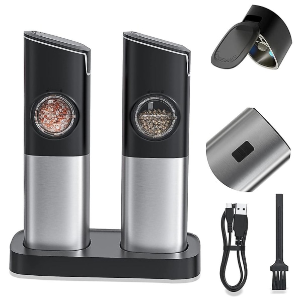 Salt And Pepper Grinder Set, Electric Pepper Grinder Usb Rechargeable,automatic Gravity Mill Grinder With Switch