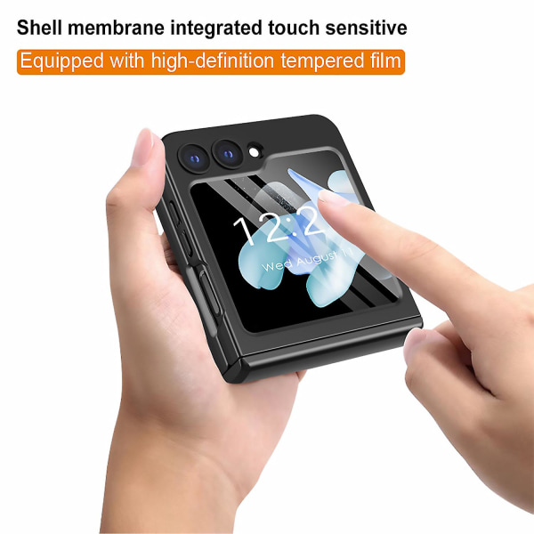 Z Flip 5-ringveske, slankt hengselbeskyttelse Støtsikkert deksel til Samsung Galaxy Z Flip 5 med håndstropp og ring Gold