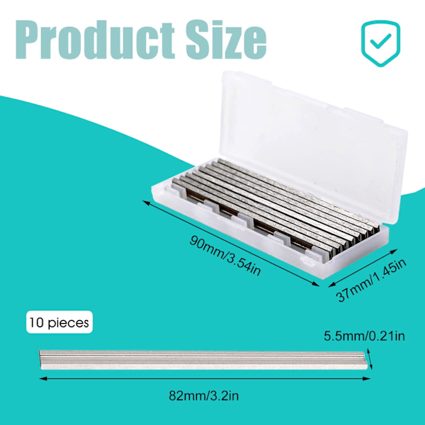 10 stk elektriske høvelbladsett, 82x5,5x1,1 mm, for Makita, Black & Decker, Bosch, DeWalt og Elu høvler