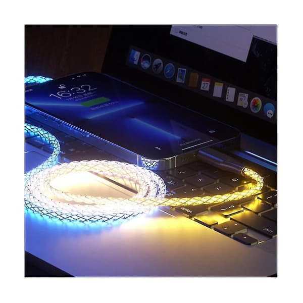 Hurtig Opladning Rgb Åndende Lysende Gradient Lys Datakabel 6a 66w Type-c Oplader Til