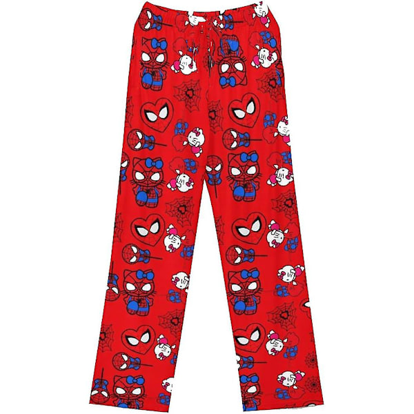 Naisten ja tyttöjen piirretty pyjamahousut yöasuun söpö kissan ja Spider-Manin painatus unipukuun rentoon käyttöön Red Kitty XL