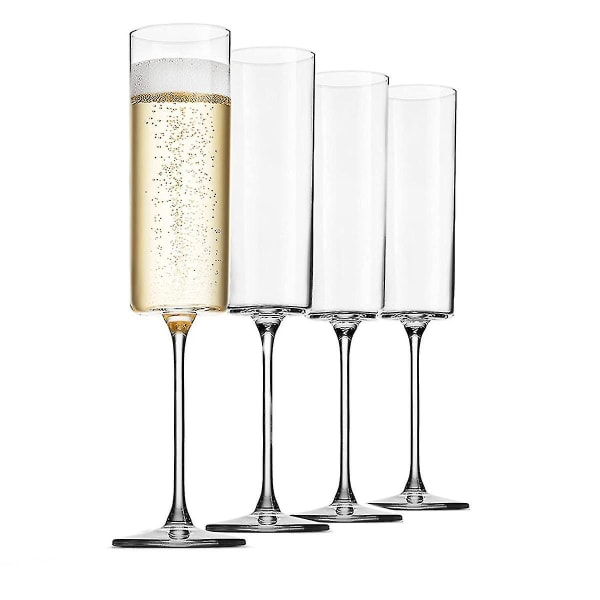 Glass Champagne 4 Pack 6-ounce Champagne Glasses 4 stk sett, Premium Square Edge Blåst Glass Vinglass The Best-q Transparent