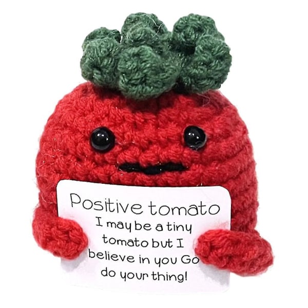 Hauska positiivinen tomaatti söpö villaneulottu nuket Tomaatti positiivisella energiakortilla Inspiroiva taskuhalaus syntymäpäivälahja