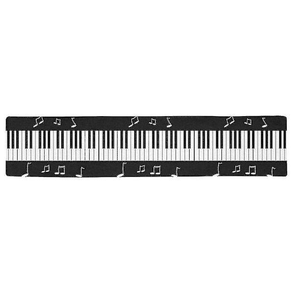 Klaver Keyboard med Musik Note Lang Bordløber 40x180 Cmes Sort og Hvid Rektangel Bordløber Stof Dækkeserviet