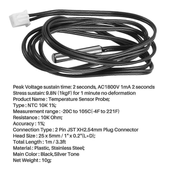 Vattentät digital temperatursensor sond 10K Ohm NTC Typ 1 meter kabel Modell P2025041800022 BlackSilver
