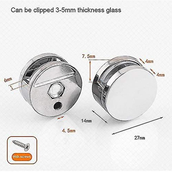 Spegels väggfäste, runt spegelglasklämma spegelhållare, för 3-5 mm spegel med glasspacer, 8 stycken