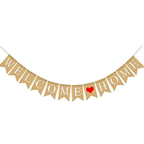 Velkommen hjem banner bunting, 3m rustik hessian bunting banner, Velkommen hjem dekoration familie fest banner