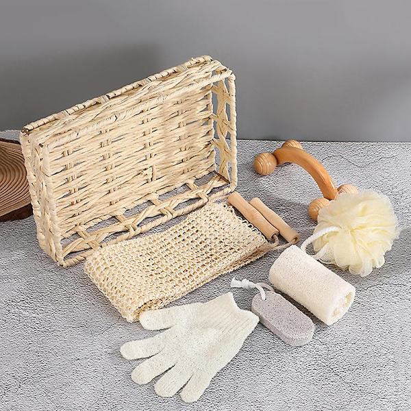 1 set Spa Hjärtformad Presentask Bad Hudrengöringskit Spa Present Kvinnor Sisal White 6PCS