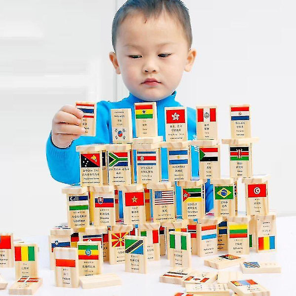 Venalisa 100 st träflaggdomino spel Lär dig flaggor Världsländer Pedagogiska leksaker Presenter | block