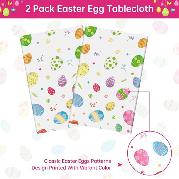 2-pack Easter Tablecloths - Colorful Easter Egg Tablecloths, 108 x 54 inches