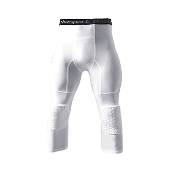 Basketball leggings med knæpude til mænd 3/4 kompressionsbukser Sportsbukser Multi-way White XXL