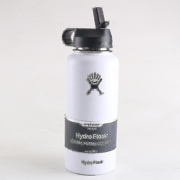Voksen 32 oz sportsvandflaske Rustfrit stål isoleret vandflaske Halmlåg white