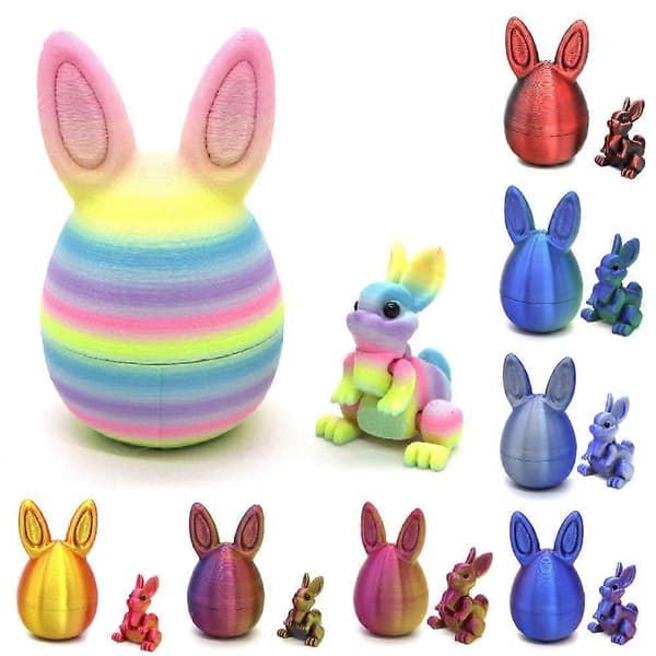 Påsk 3D-printade kaninäggset, färgglada kaninfigurer Random Rainbow