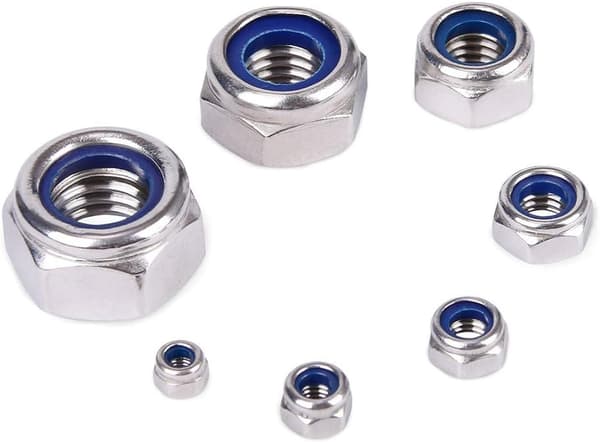 Sekskantmutter, Nylonlåsemutter-sortimentsett, Rustfrie sekskantlåsemuttere, 304 og nylon Dimensjoner: M3, M4, M5, M6, M8, M10, M12