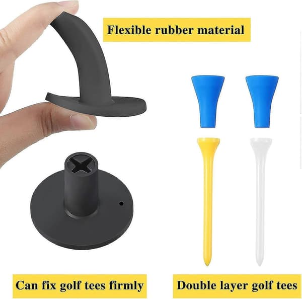 12 stk. Golf Range Tees Sæt Gummi Golf Tees Til Range Måtter Golf Gummi Tees Driving Range Med 6 stk. Golf Tees Til Øve Måtte Blandet Størrelse Black