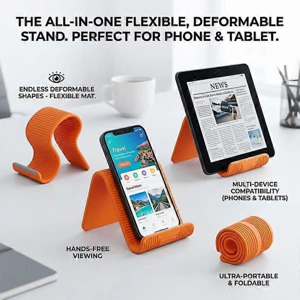 Vikbart mobilställ i silikon, flexibel justerbar universell hållare, bärbart stativ för surfplatta, laptop, kontor och resor Black