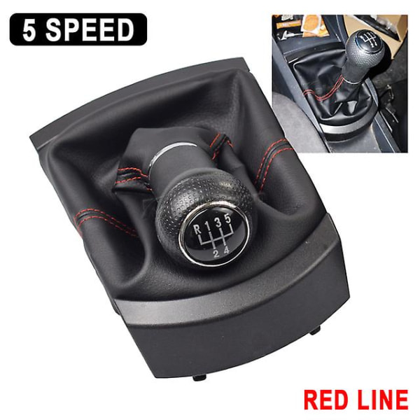 Växelspaksknopp Manuell 5-växlad Växelspak Gaiter Damask Stövskydd Krage För Seat Ibiza 2002 2003 2004 2005 2006 2007 2008 5 Speed Red Line