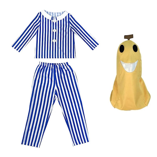 Voksen Bananer i Pyjamas Kostyme Blå Hvit Stripete Skjorte Bukser Med Banan Hode Menn Kvinner Fancy Dress Party Kostyme Halloween Beste Valg Blue white S