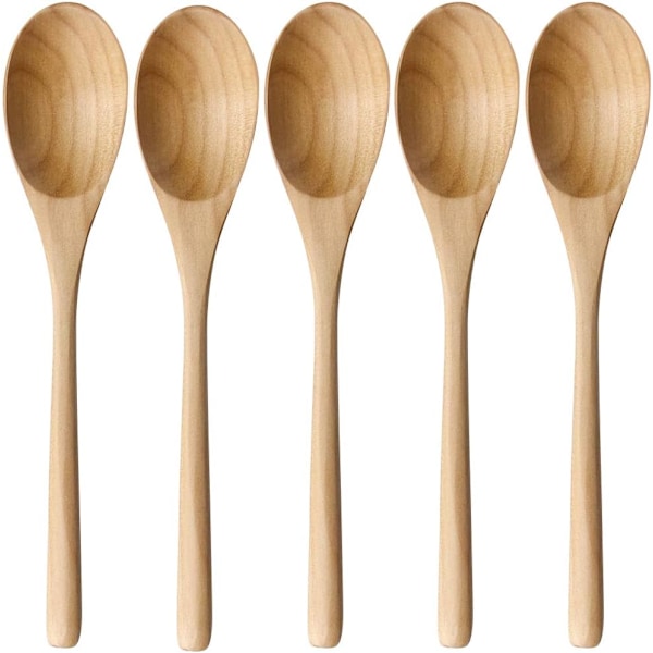 Tresleiv, 5-delt Japansk Stil Kjøkkenredskap Langt Skaft Nanmu Tre Suppeskjeer Sett for Spising Blanding Røring Matlaging med Eske C-wood Color