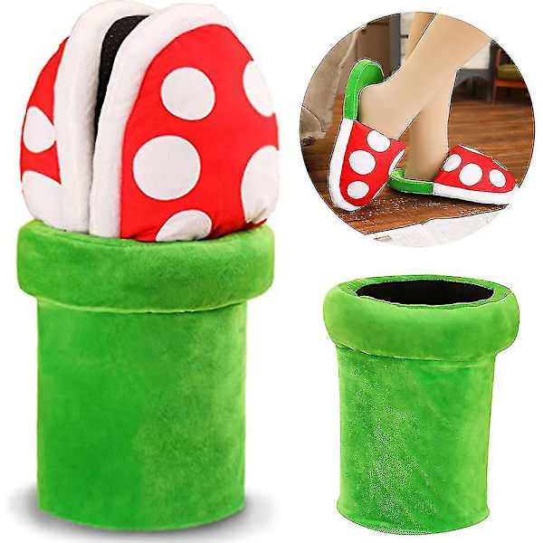 Piranha Plants Plysch Roliga Tofflor Super Mario Piranha Plants Tofflor Skor Med Rör Krukhållare Gåvor