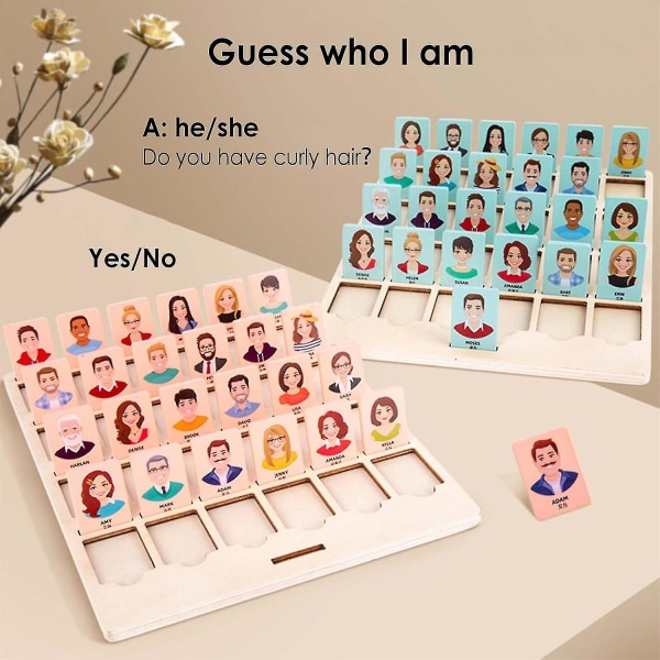 Who Am I Board Game For 2 Players, Who Is This Board Game, Guessing Game For Family Children For Birthday Christmas Party, Wooden Educational Toy, Boa