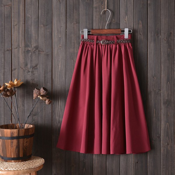 Kvinnors bälte hög midja veckad A-linje mellanlång kjol skoluniform en one size passar alla red