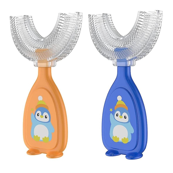Manuell U-formad tandborste för barn silikontandborste baby munrengöring hel silikon U-formad tandborste Orange * Blue