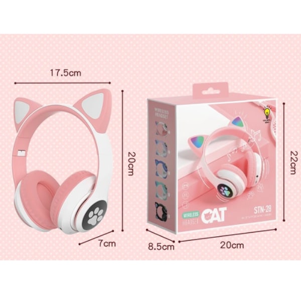 Cat Ear Headset Trådlösa Bluetooth -hörlurar Cat Ear Headset med LED-ljus pink