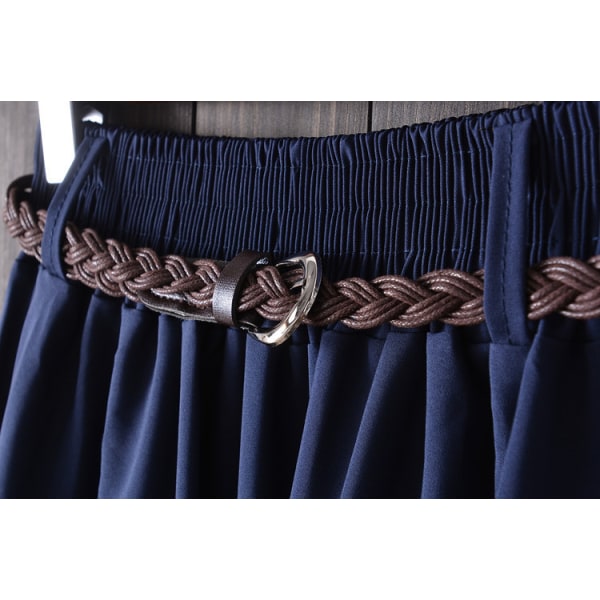 Kvinnors bälte hög midja veckad A-linje mellanlång kjol skoluniform en one size passar alla grey