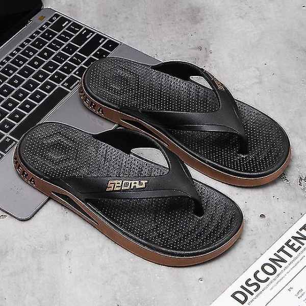 Sommartofflor för män Massage Flip Flops Bekväma mäns Casual Mode Herr Flip Flops Black Gold 40