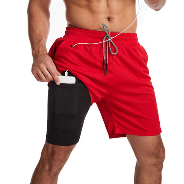 Running Gym Sports Shorts för män Andas träningsshorts utomhus Red 3XL