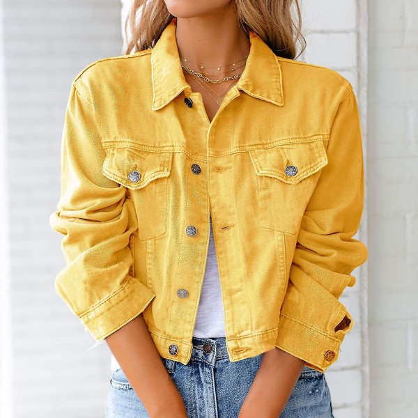 Kvinnor Kort jacka Långärmad Slimming Cardigan Suit Yellow M