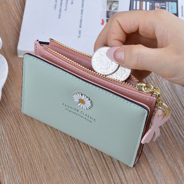 Korta plånböcker för dammode PU myntväska med dragkedja Blå Light pink