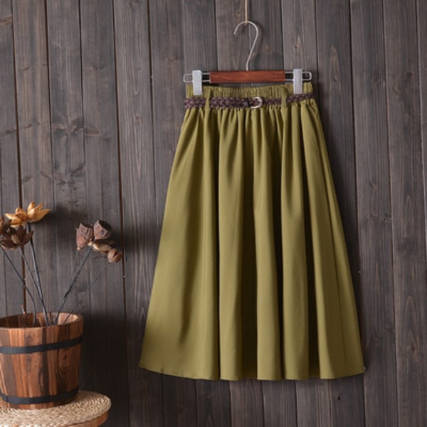 Kvinnors bälte hög midja veckad A-linje mellanlång kjol skoluniform en one size passar alla green
