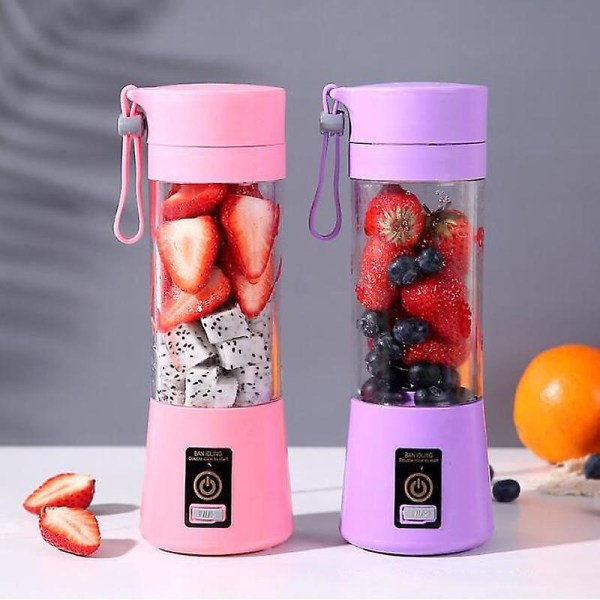 Bärbar blender, Mini Personal Blender med 6 blad, Smoothie Maker Fruktmixer, USB laddningsbar Pink