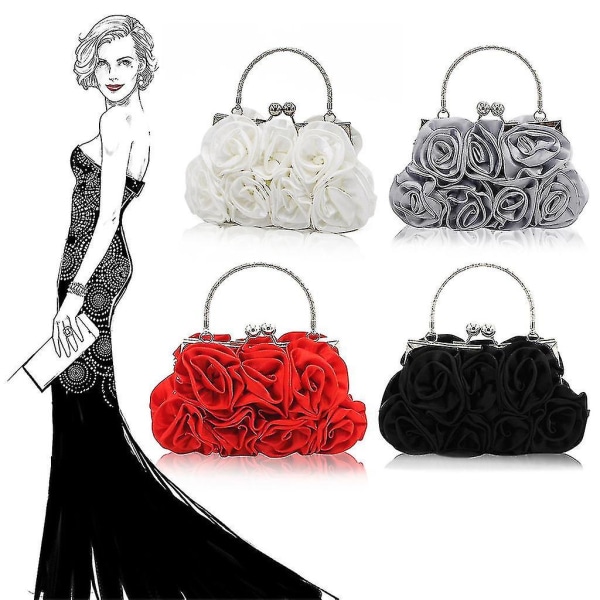 Kvinnor Rose Handväska Mode Rose Flower Pattern Clutch Bag black