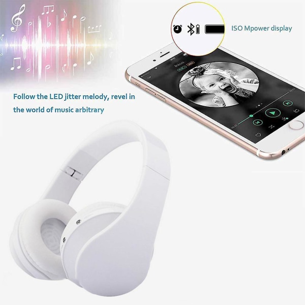 Bluetooth hörlurar Trådlösa, Over Ear-headset med mikrofon, hopfällbara och lätta vita White
