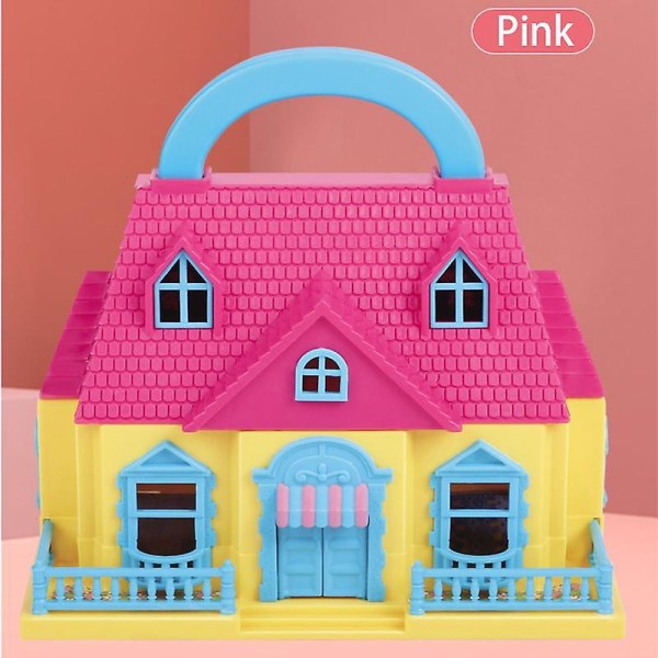 gör-det-själv dockskåp hopfällbart dockhus villa plast lekstuga dockhus leksaker för flickor barn presenter pink