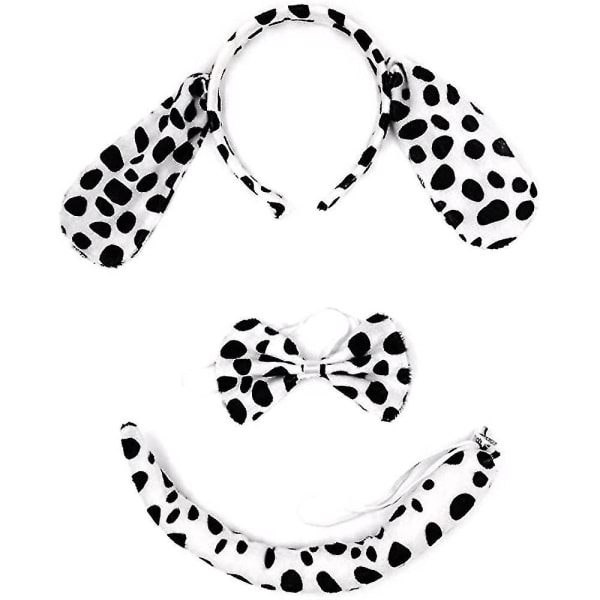 Barn Dalmatiner Hund Kostym Set Performance Accessoarer, Hund öron Pannband fluga och svans