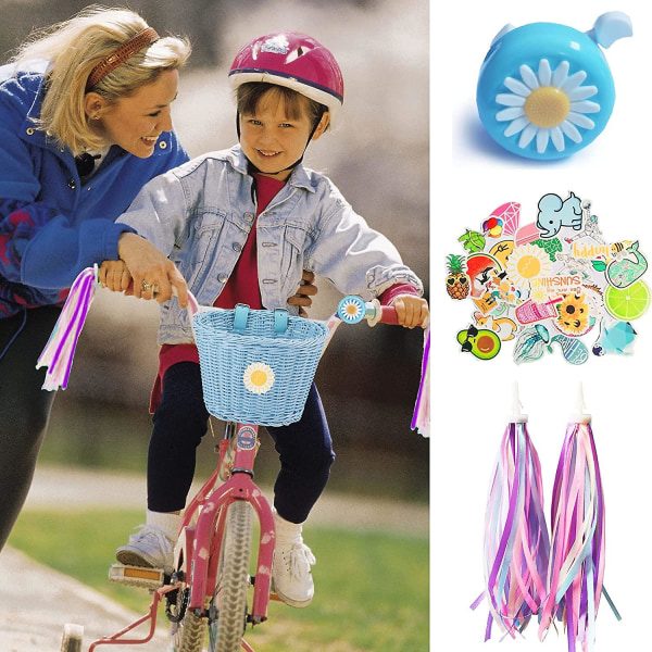 Cykelkorg för barn Front Cykeltillbehör Vävd korg Korg Cykelkorg med styr Streamer Blue