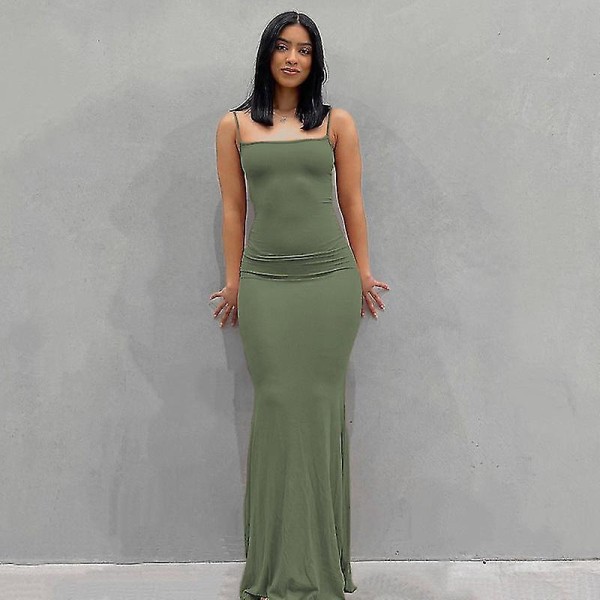 Damklänning Dam slim lång klänning Casual Slim-fit sele Green M