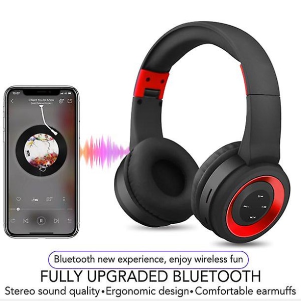 Bluetooth Headset Trådlöst Headset Brusreducering Vikbart Justerbart Headset Subwoofer Sport Headset Röd Svart Red Black