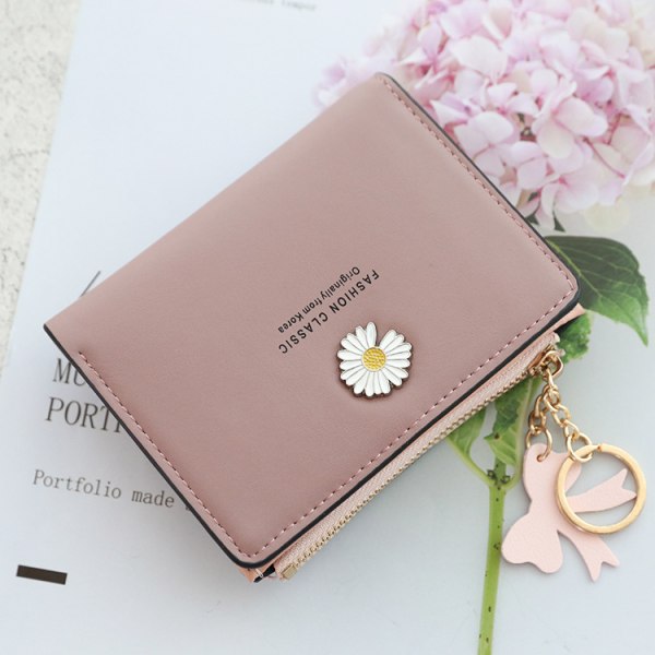 Korta plånböcker för dammode PU myntväska med dragkedja Blå Light pink