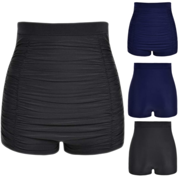 Bikinishorts för kvinnor Plus storlek Bikinitromlar med hög midja Badbyxor Strandshorts Ruched botten (multi ) BLACK S