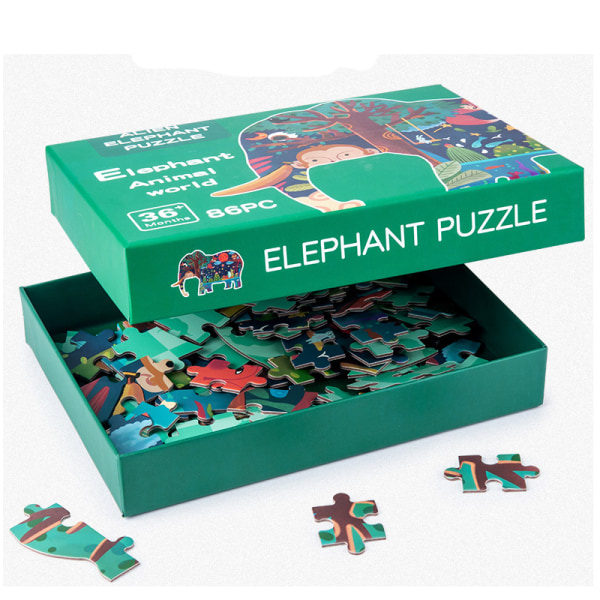 Barnpussel träpussel pedagogiska spel leksaker Elephant